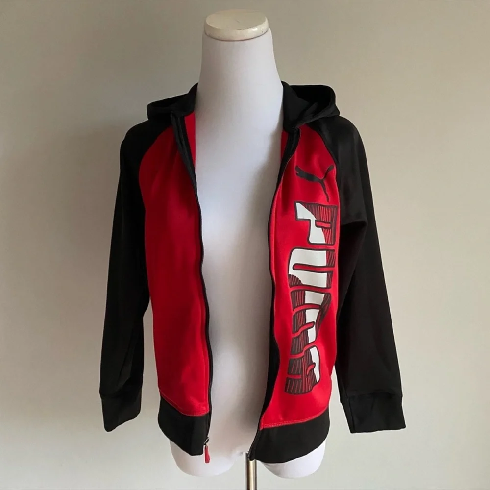 PUMA Red/Black Zip Up Hoodie Sweatshirt Boys Jacket